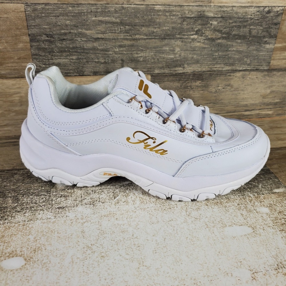 Fila Strada G Womens Shoes Sz 8.5 White Metallic Gold Leather 5CM00263-136
